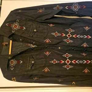 Stetson black embroidered shirt dress size large